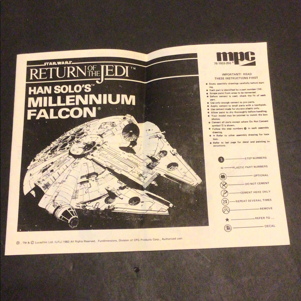 1983 Star Wars Millennium Falcon Instructions